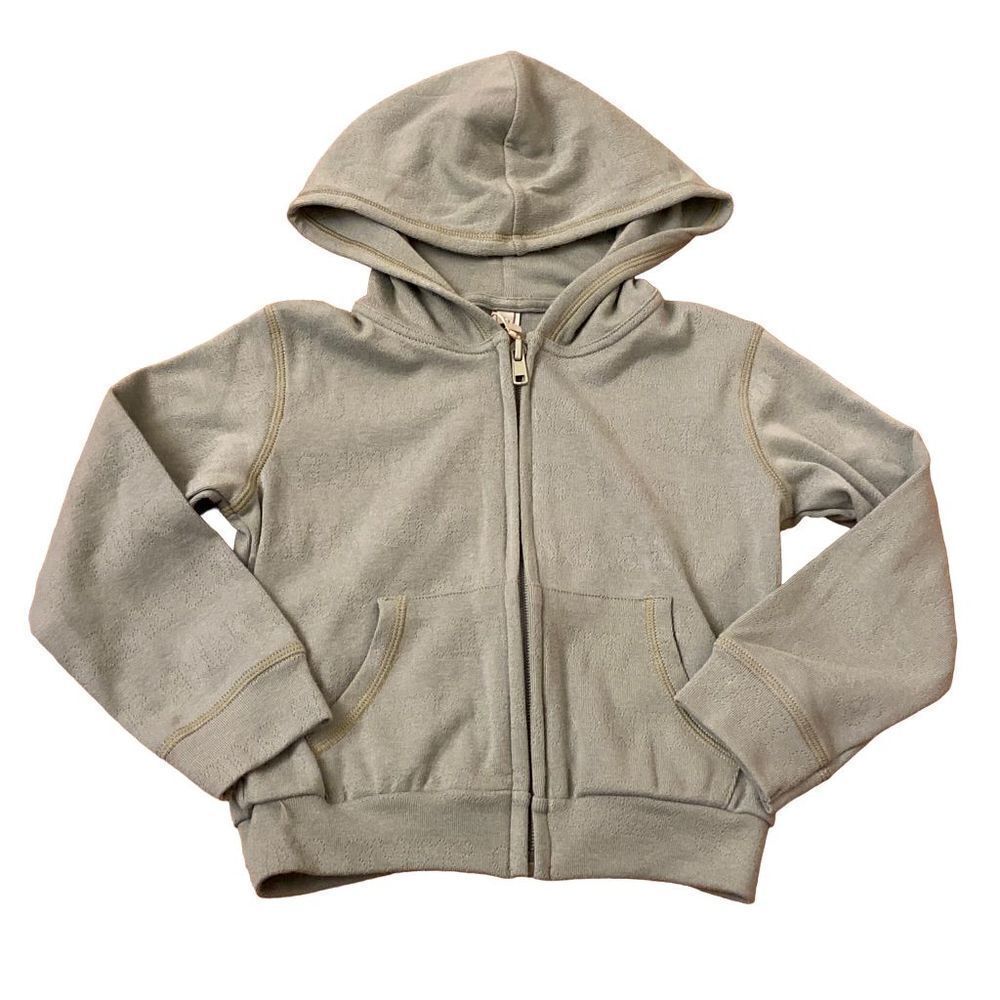 NEW SKIMS Logo Pointelle Zip Front Sweatshirt Hooded Jacket Mineral Green Size 4